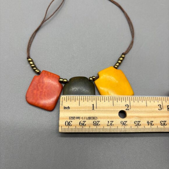 Agate Stone Bead Necklace Green Yellow Orange Polished Natural Brass Spacers - Picture 10 of 12